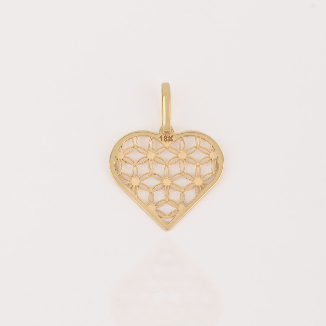 Dije Corazón Calado de Flores Oro 18K