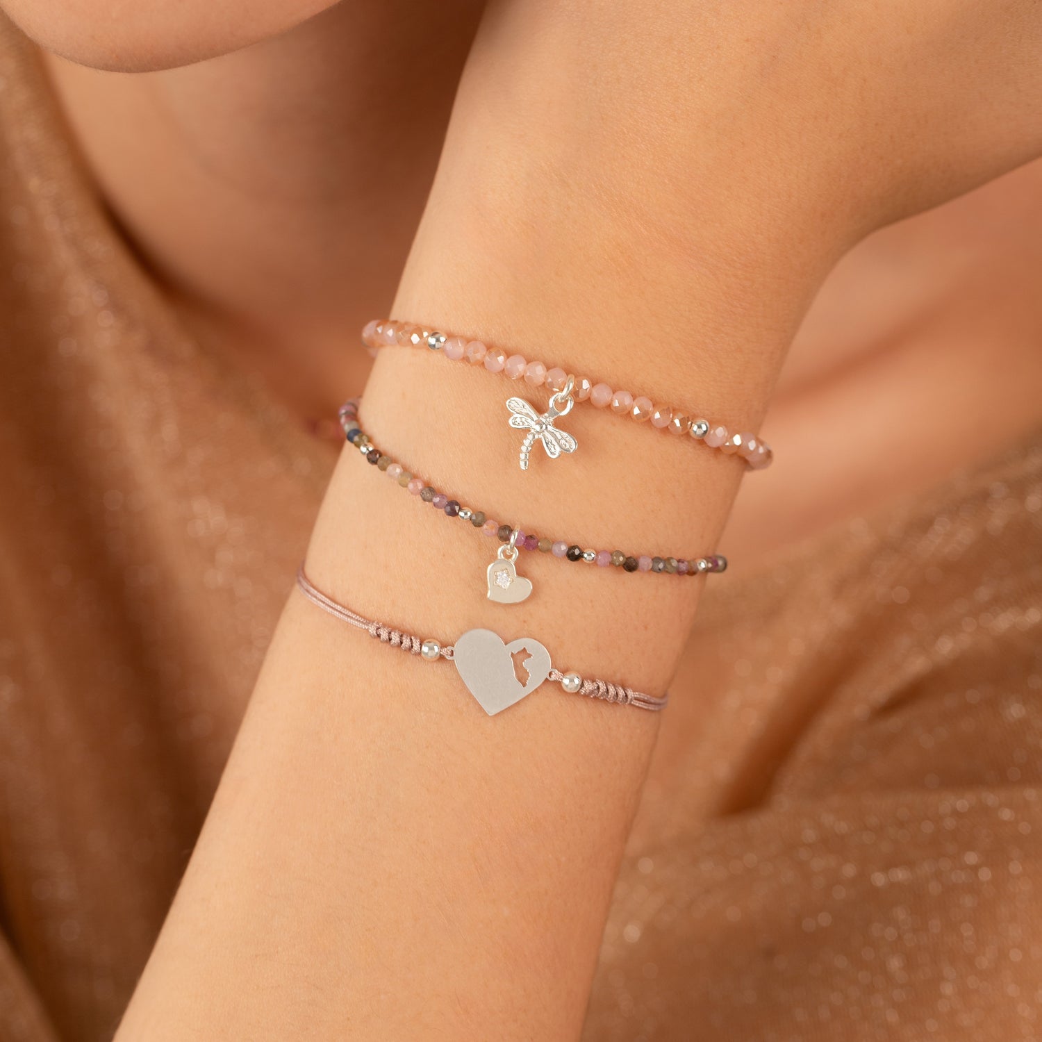 Pulsera Lia Snake rosado viejo - Corazón mapa del Perú