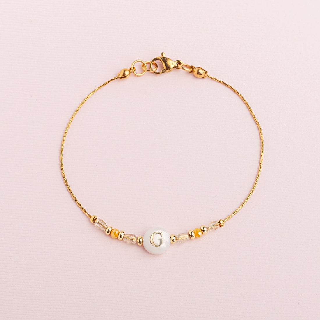 Pulsera Sole Cadena Inicial/ Cristal-Mostaza