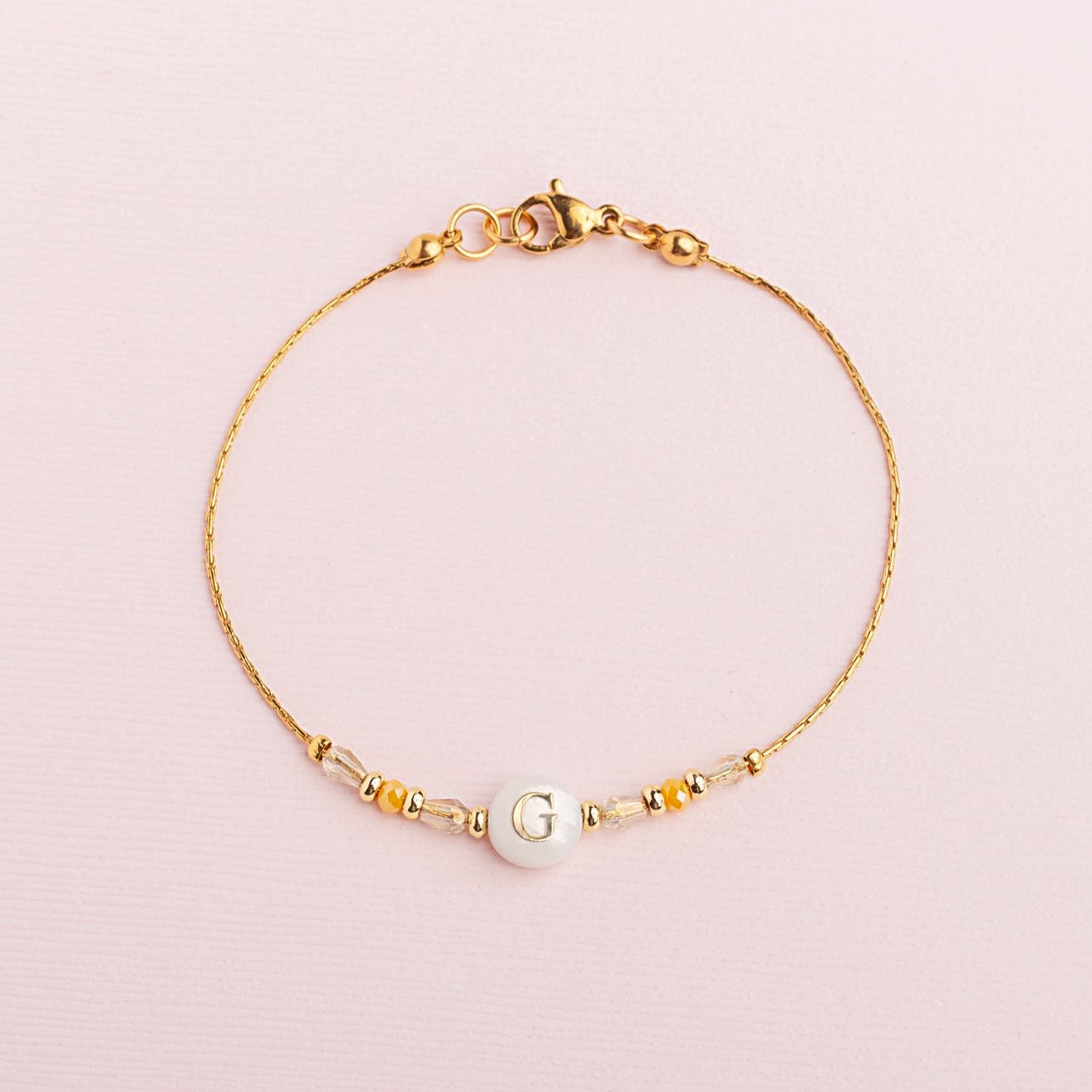 Pulsera Sole Cadena Inicial/ Cristal-Mostaza