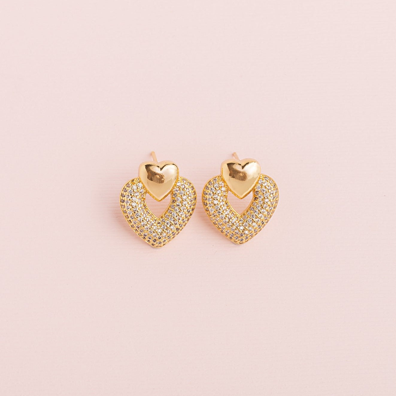 Aretes Doble Corazón Strass