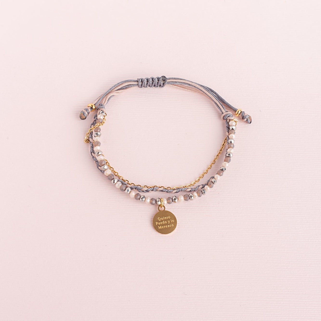 Pulsera Julieta triple Placa &quot;Quiero, puedo y lo merezco&quot;