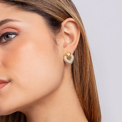 Aretes Doble Corazón Strass