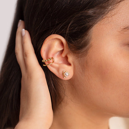Aretes Aro Triple puntos Luz y Perla