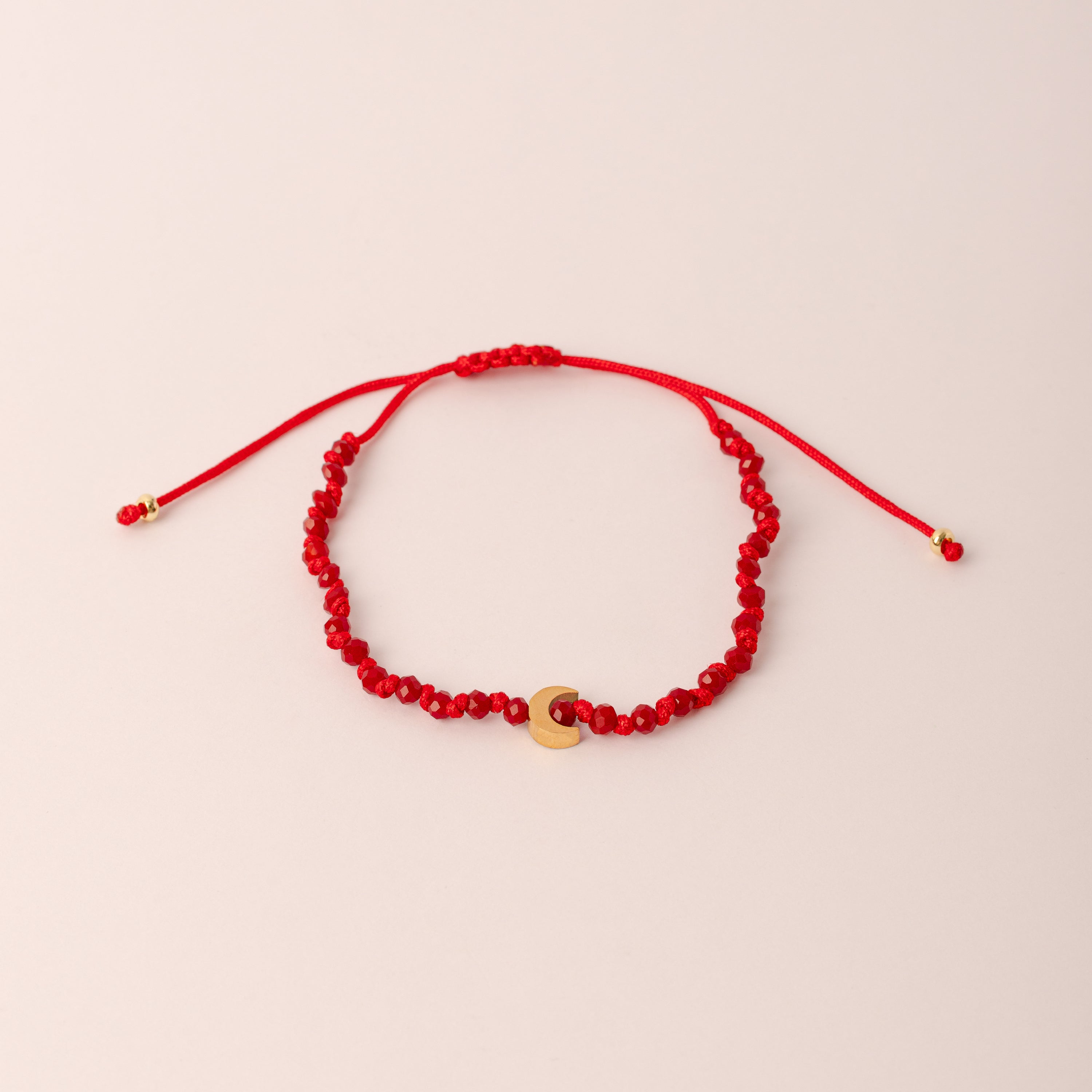 Pulsera Vera Hilo Nudo Tono Rojo Luna y Estrella