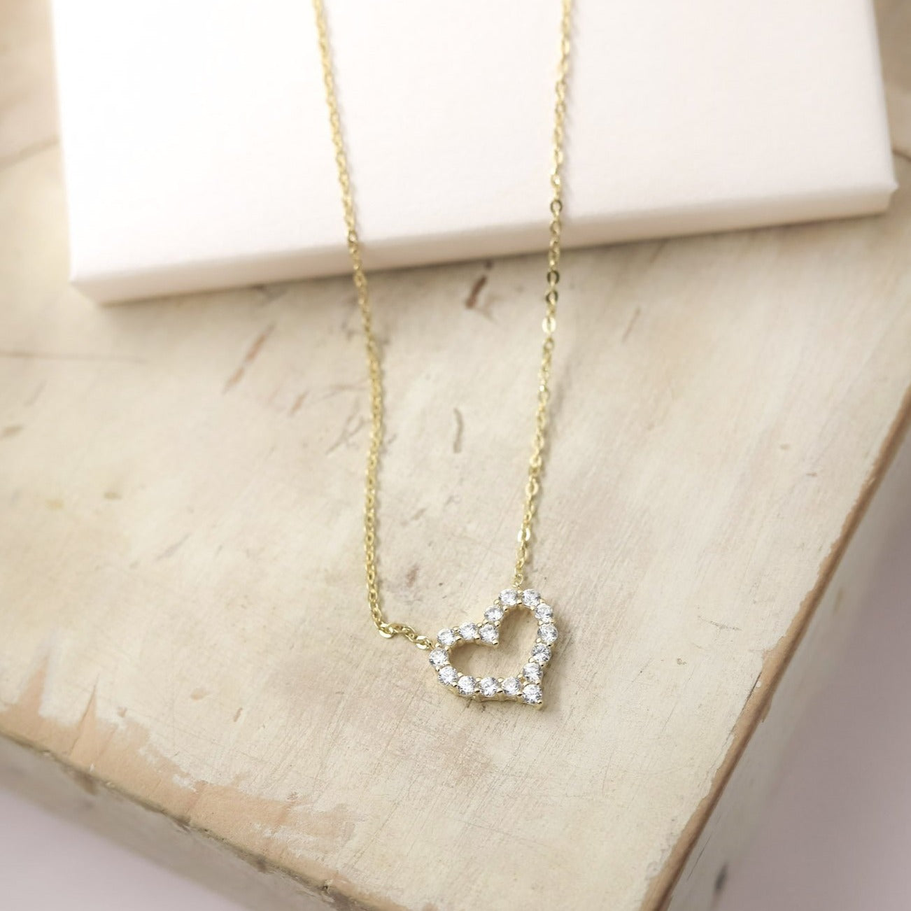 Collar corazón strass plata bañada en oro