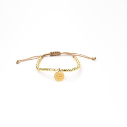 Pulsera Sole esferas hilo placa &quot;Amar, soñar, reír&quot;