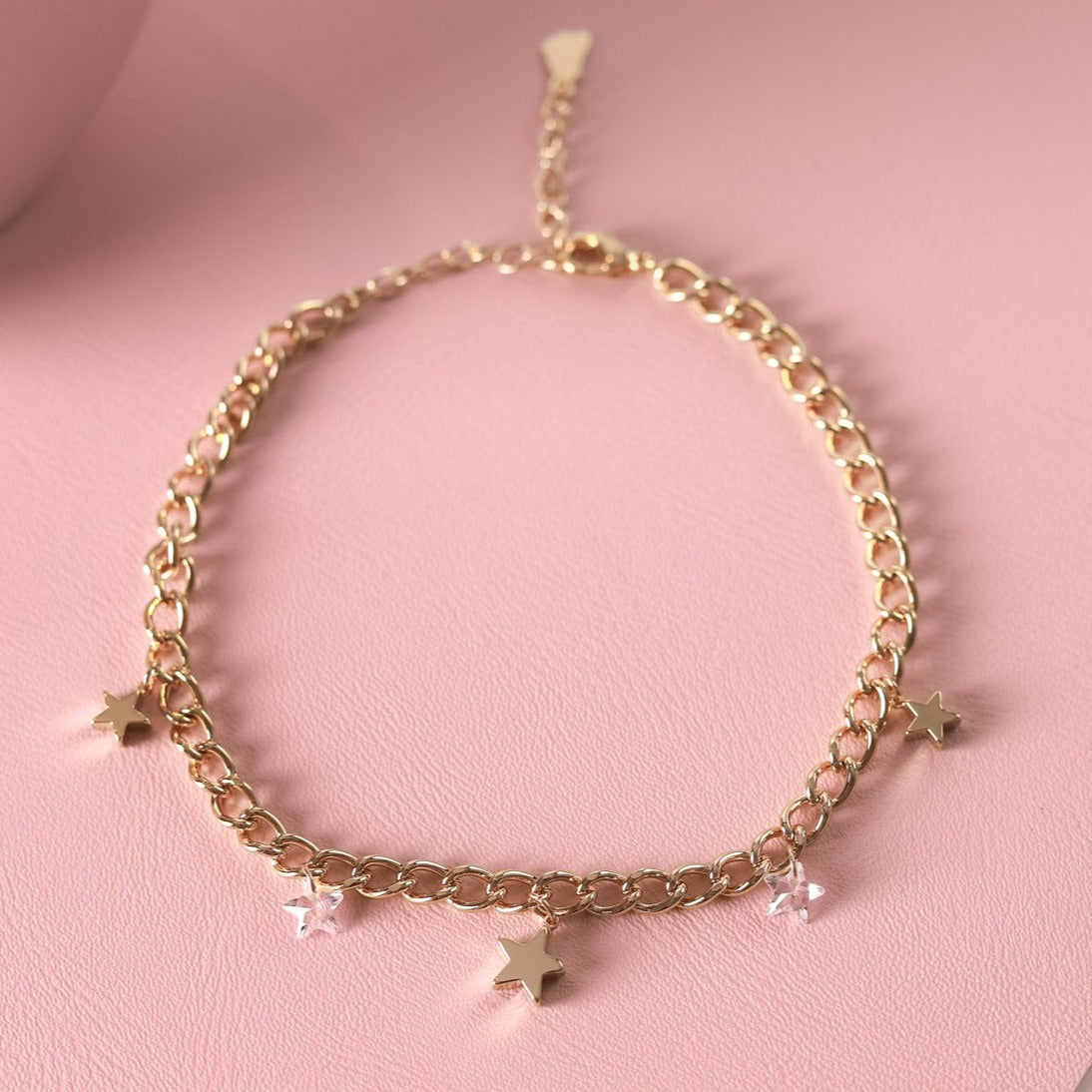 Tobillera Sole Cadena Estrellas Lisas y de Cristal