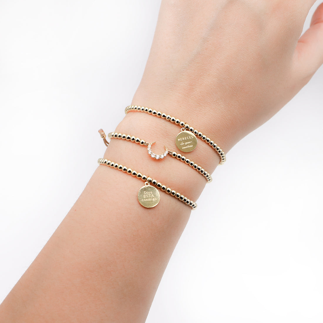 Pulsera Sole esferas hilo medalla &quot;Mereces lo que sueñas&quot;