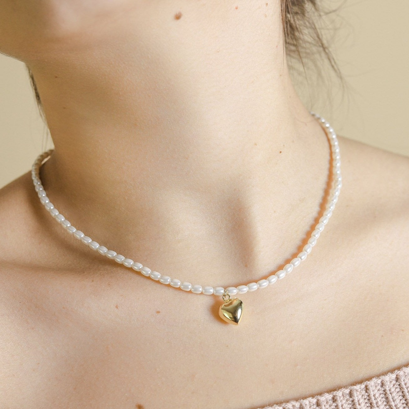 Collar Perlas Corazón Bombeado