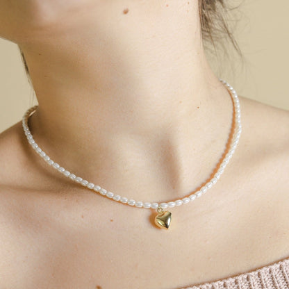Collar Perlas Corazón Bombeado