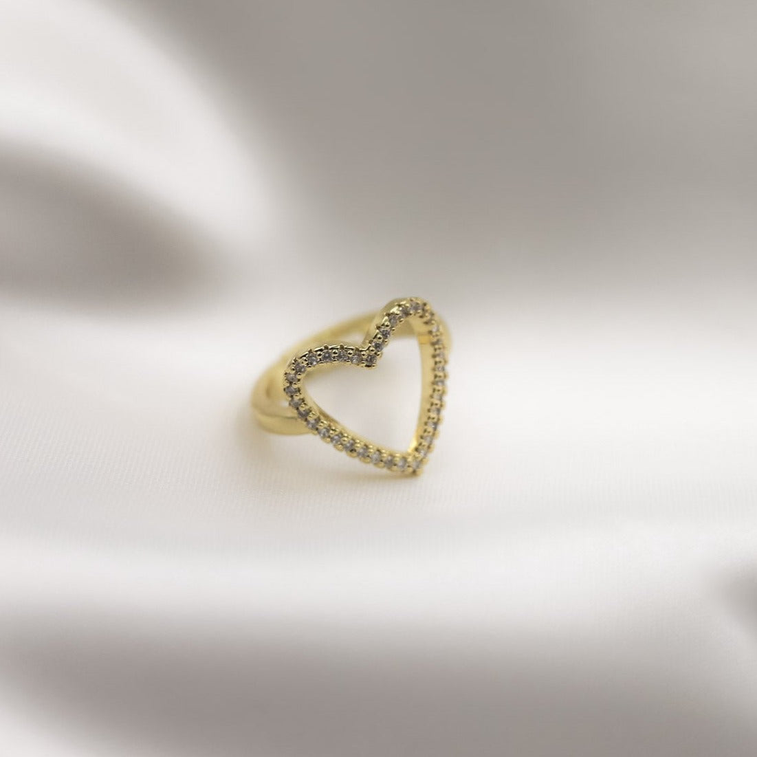 Anillo Corazón Calado XL Borde Strass