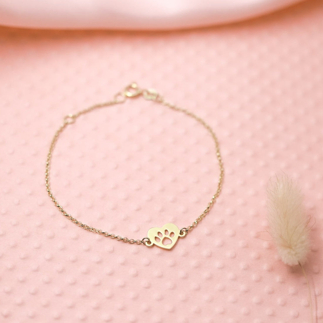 Pulsera Corazón Huella de Perrito Calado Oro 18k