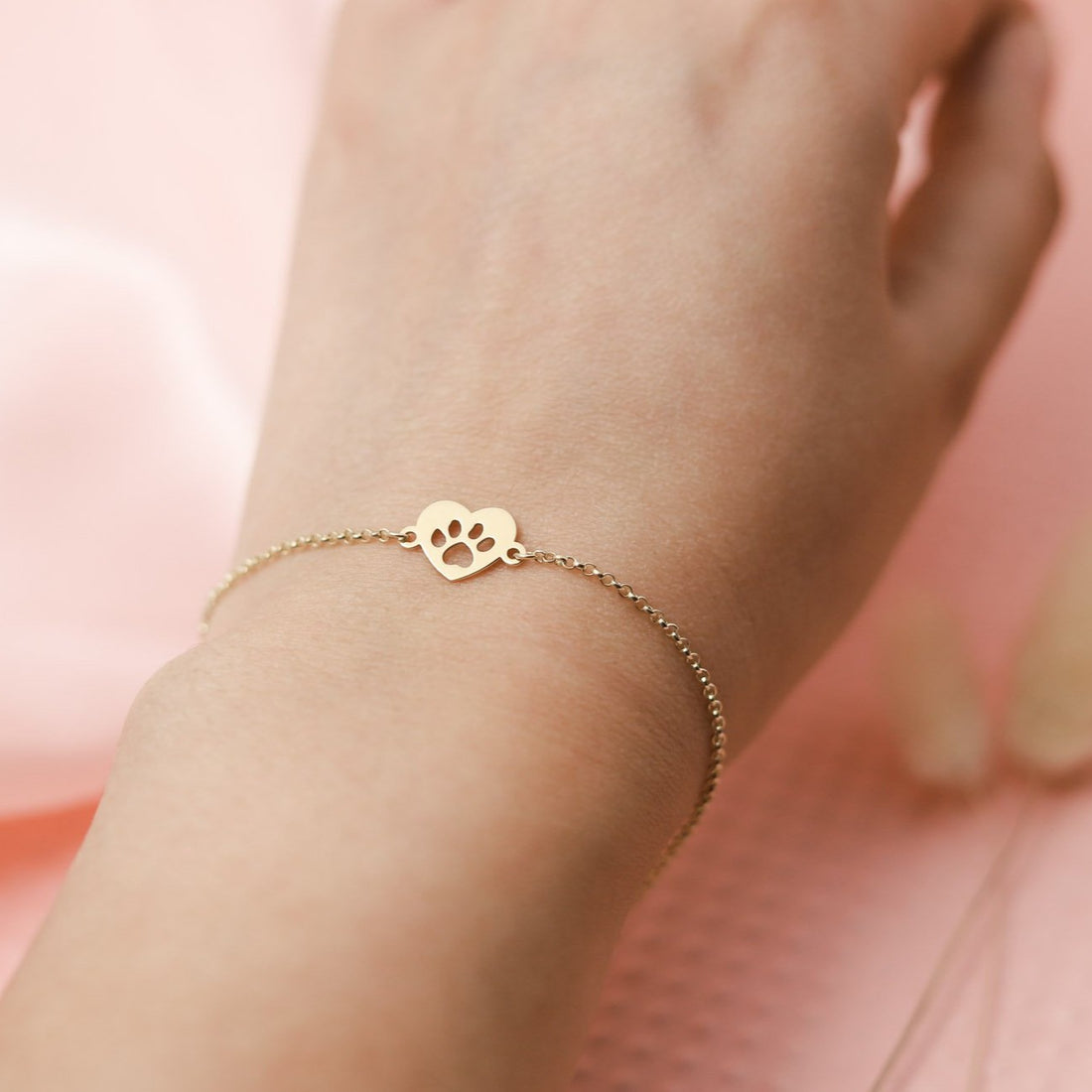Pulsera Corazón Huella de Perrito Calado Oro 18k