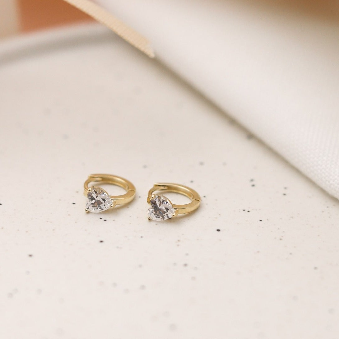 Argollas corazón cristal plata bañada en oro