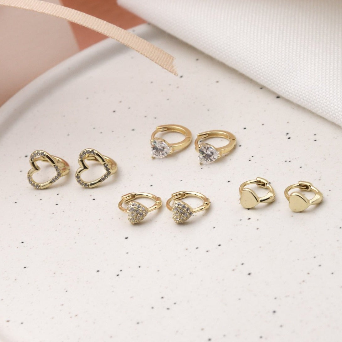 Argollas corazón cristal plata bañada en oro