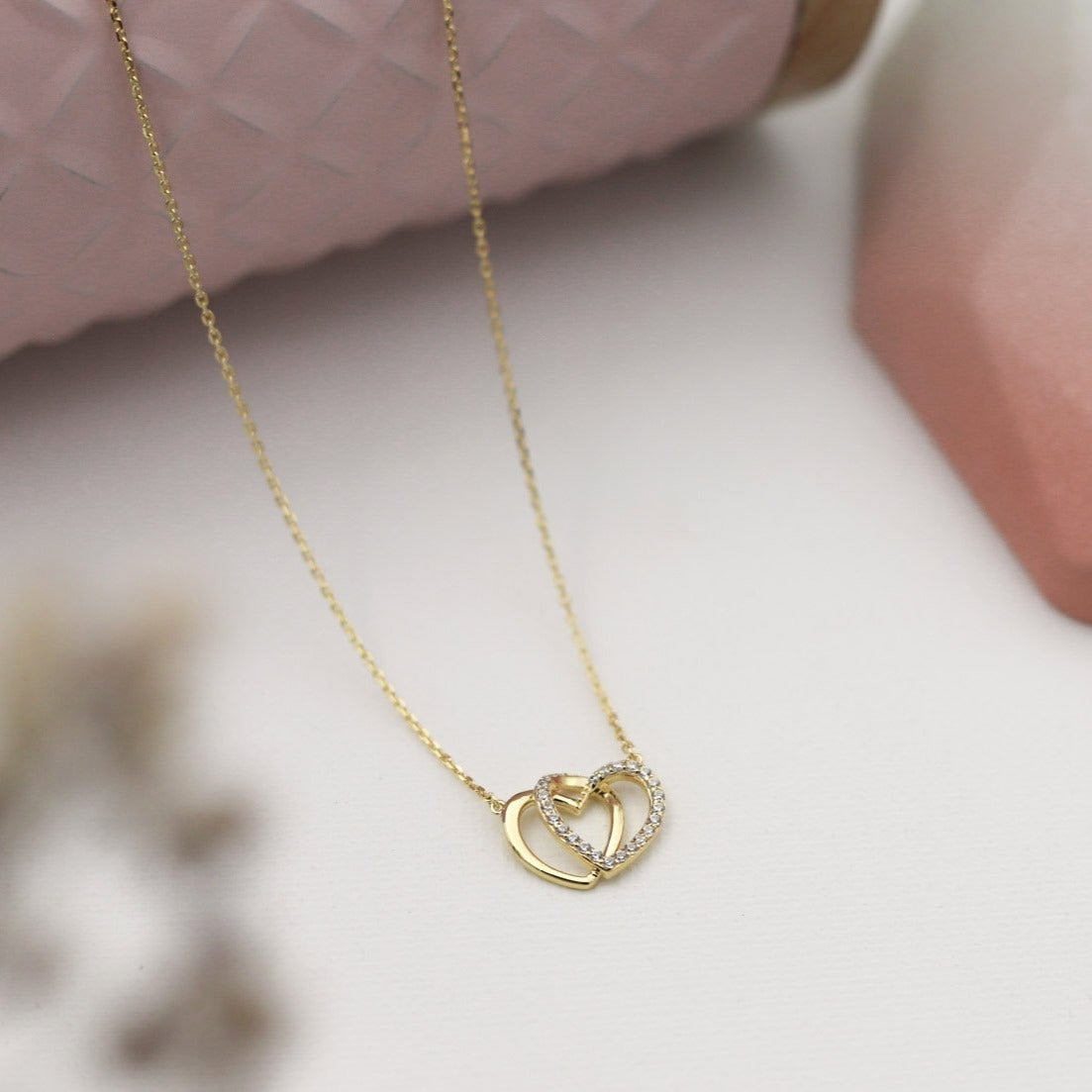 Collar Corazones Enlazados Liso y Strass