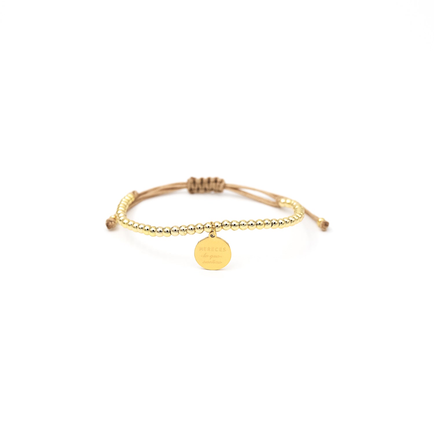Pulsera Sole esferas hilo medalla &quot;Mereces lo que sueñas&quot;
