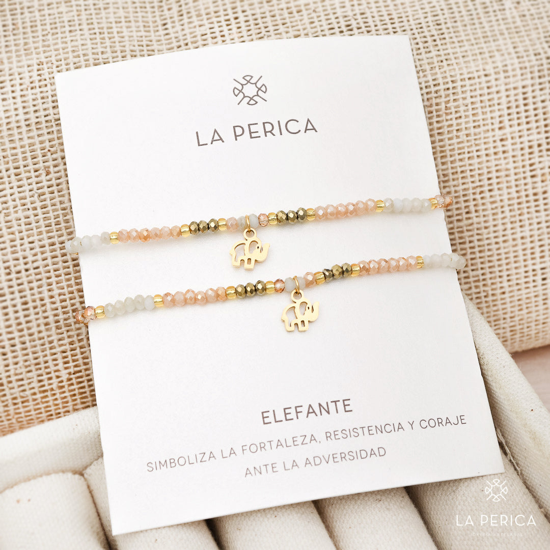 Pack x 2 Pulsera Vera Hilo Tonos Beige - Elefante