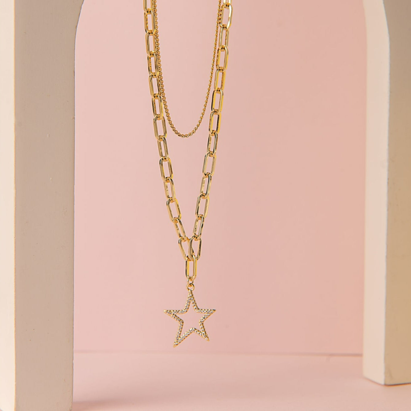 Collar Doble Caída Estrella Calada Strass