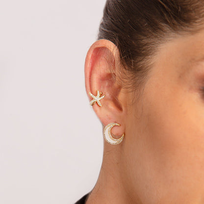 Aretes Luna Strass Nácar